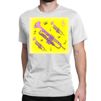 Come Blow Your Horn Lavender Trumpets Against A Canary Yellow Backgrou Classic T-shirt | Artistshot