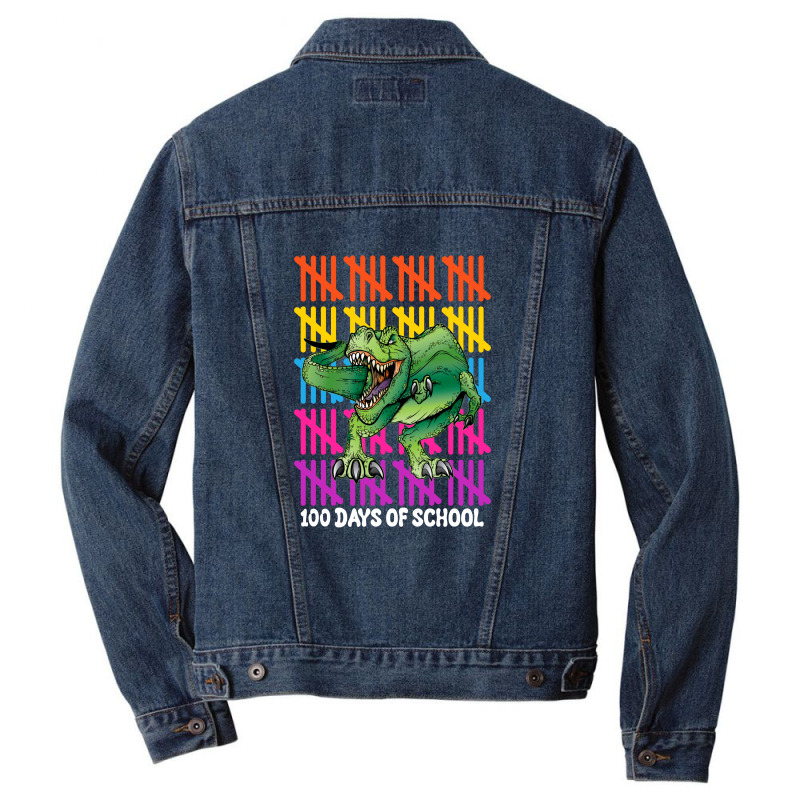 100 Days Of School T Rex For Dark Men Denim Jacket | Artistshot