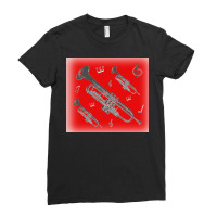 Come Blow Your Horn Charcoal Trumpets Against A Red Background Poster Ladies Fitted T-shirt | Artistshot