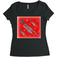 Come Blow Your Horn Charcoal Trumpets Against A Red Background Poster Women's Triblend Scoop T-shirt | Artistshot