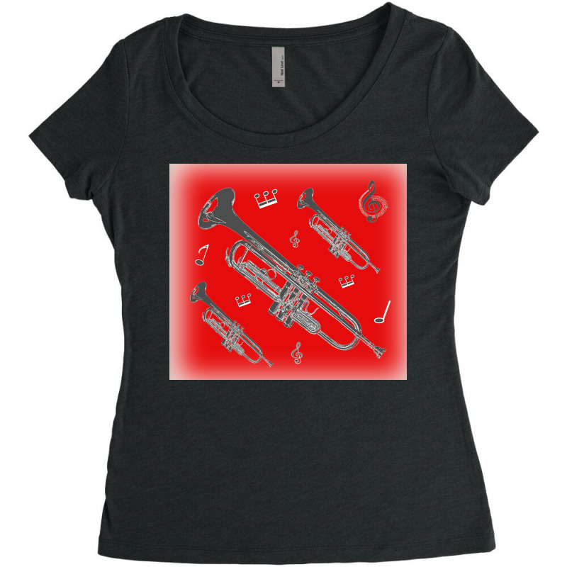 Come Blow Your Horn Charcoal Trumpets Against A Red Background Poster Women's Triblend Scoop T-shirt by nousiagoiog | Artistshot