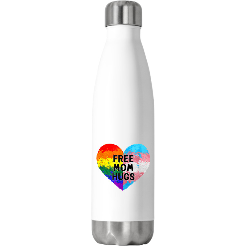 Free Mom Hugs With Rainbow And Transgender Flag Heart Stainless Steel ...