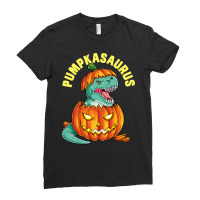 Halloween Boys Men Pumpkasaurus Dinosaur Pumpkin Funny T Rex Ladies Fitted T-shirt | Artistshot