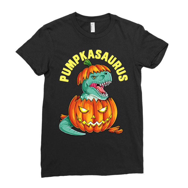 Halloween Boys Men Pumpkasaurus Dinosaur Pumpkin Funny T Rex Ladies Fitted T-Shirt by ElizabethAtist | Artistshot