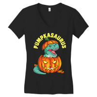 Halloween Boys Men Pumpkasaurus Dinosaur Pumpkin Funny T Rex Women's V-neck T-shirt | Artistshot