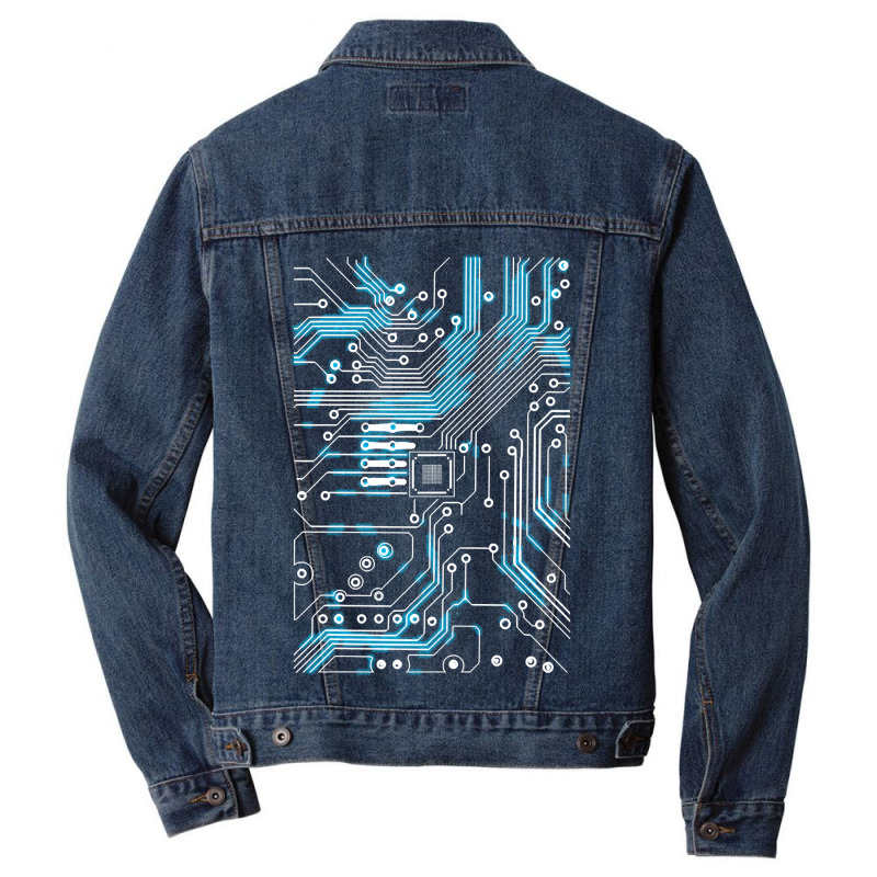 Chip Printed Circuit Cool Computer Techy Nerd Engineer Pullover Men Denim Jacket by HANANELArtist | Artistshot