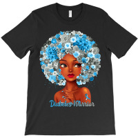 Womens Grey Blue Flowers Afro Hair Black Woman Diabetes Warrior T-shirt | Artistshot