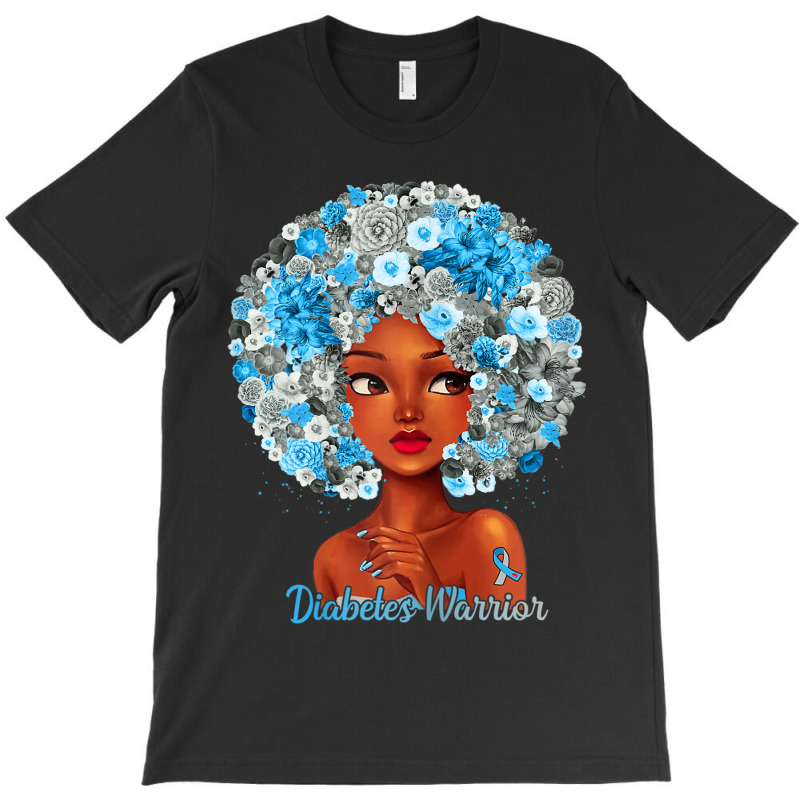 Womens Grey Blue Flowers Afro Hair Black Woman Diabetes Warrior T-shirt | Artistshot