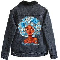 Womens Grey Blue Flowers Afro Hair Black Woman Diabetes Warrior Unisex Sherpa-lined Denim Jacket | Artistshot