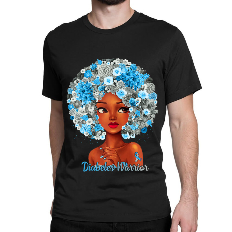 Womens Grey Blue Flowers Afro Hair Black Woman Diabetes Warrior Classic T-shirt | Artistshot