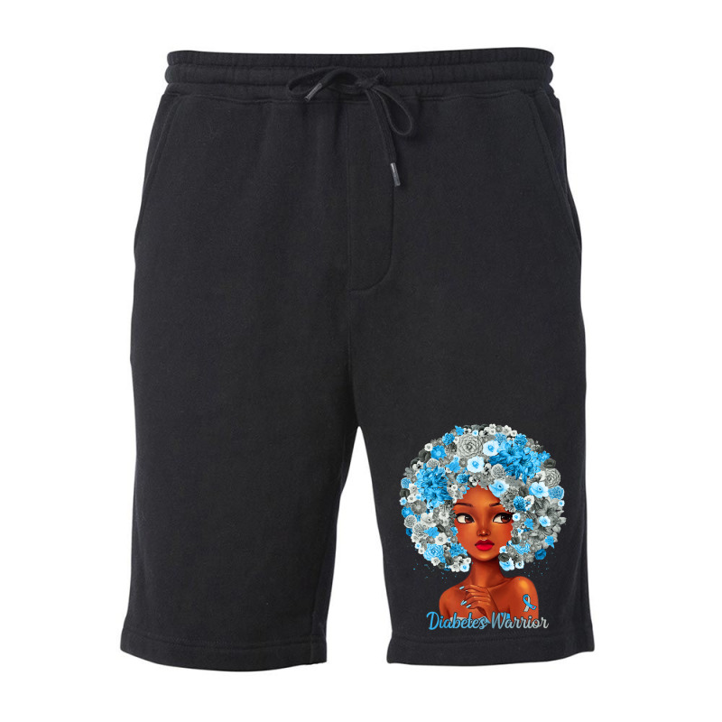 Womens Grey Blue Flowers Afro Hair Black Woman Diabetes Warrior Fleece Short | Artistshot