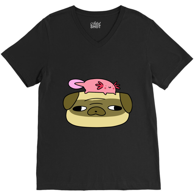 Pug Face And Axolotl V-neck Tee | Artistshot