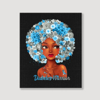 Womens Grey Blue Flowers Afro Hair Black Woman Diabetes Warrior Portrait Canvas Print | Artistshot