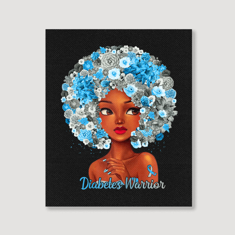 Womens Grey Blue Flowers Afro Hair Black Woman Diabetes Warrior Portrait Canvas Print | Artistshot