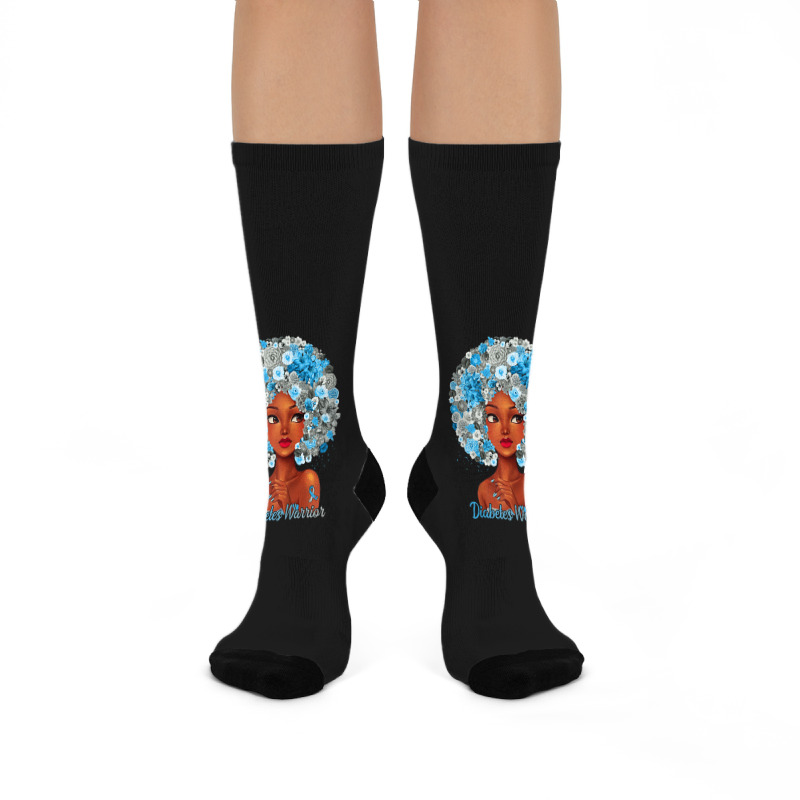 Womens Grey Blue Flowers Afro Hair Black Woman Diabetes Warrior Crew Socks | Artistshot