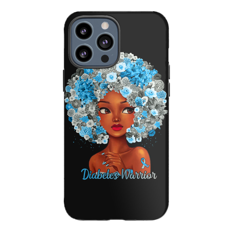 Womens Grey Blue Flowers Afro Hair Black Woman Diabetes Warrior Iphone 13 Pro Max Case | Artistshot