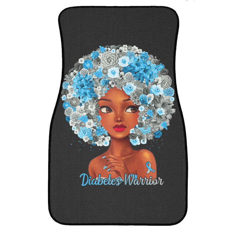 Womens Grey Blue Flowers Afro Hair Black Woman Diabetes Warrior Front Car Mat | Artistshot