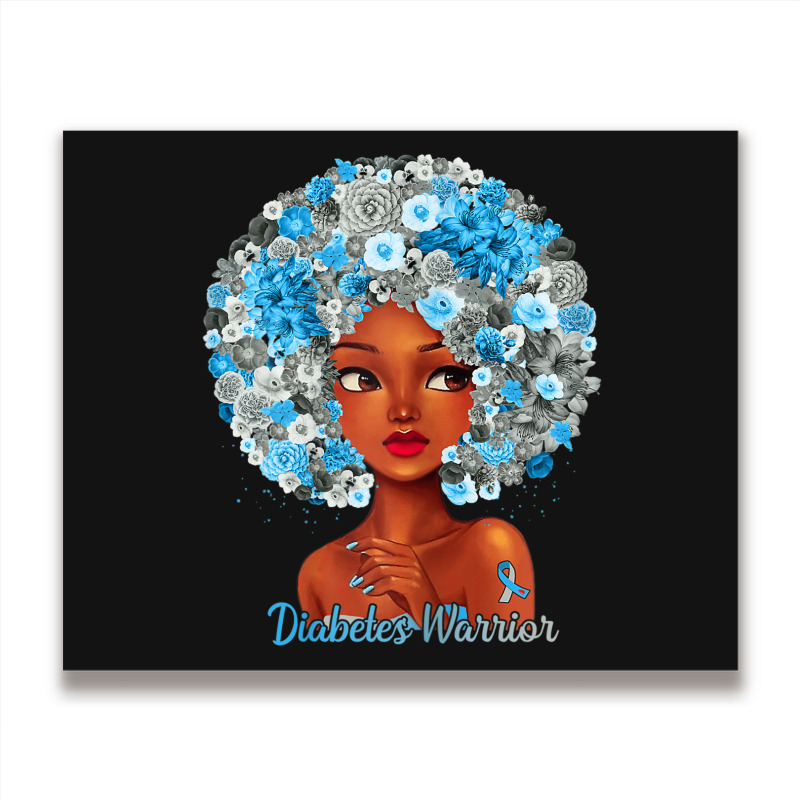 Womens Grey Blue Flowers Afro Hair Black Woman Diabetes Warrior Metal Print Horizontal | Artistshot