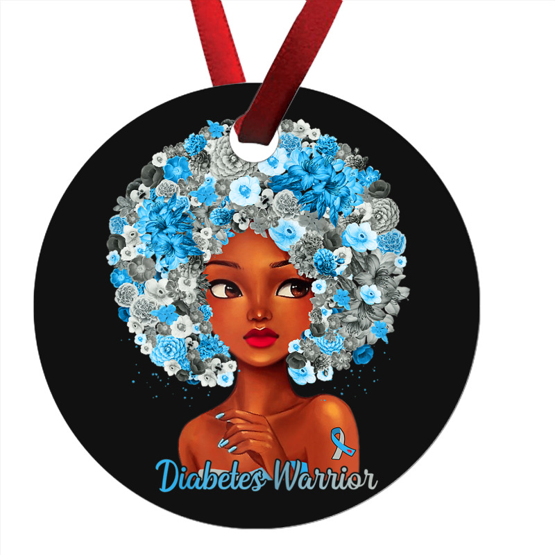 Womens Grey Blue Flowers Afro Hair Black Woman Diabetes Warrior Ornament | Artistshot