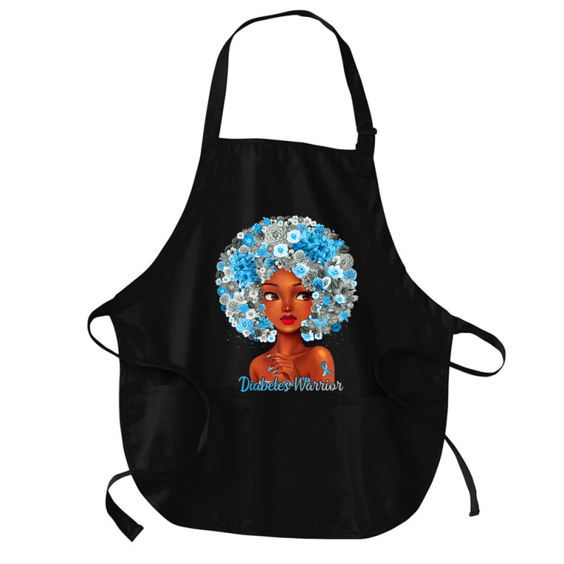 Womens Grey Blue Flowers Afro Hair Black Woman Diabetes Warrior Medium-length Apron | Artistshot