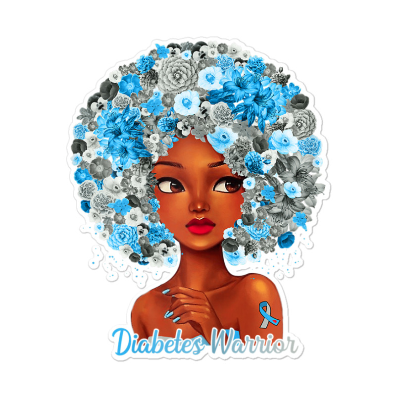 Womens Grey Blue Flowers Afro Hair Black Woman Diabetes Warrior Sticker | Artistshot