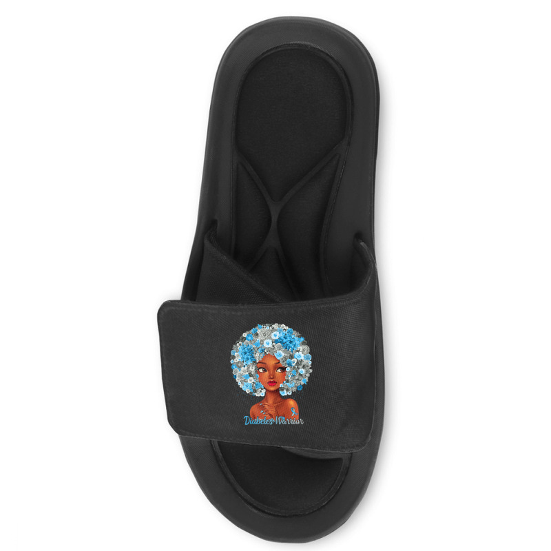 Womens Grey Blue Flowers Afro Hair Black Woman Diabetes Warrior Slide Sandal | Artistshot