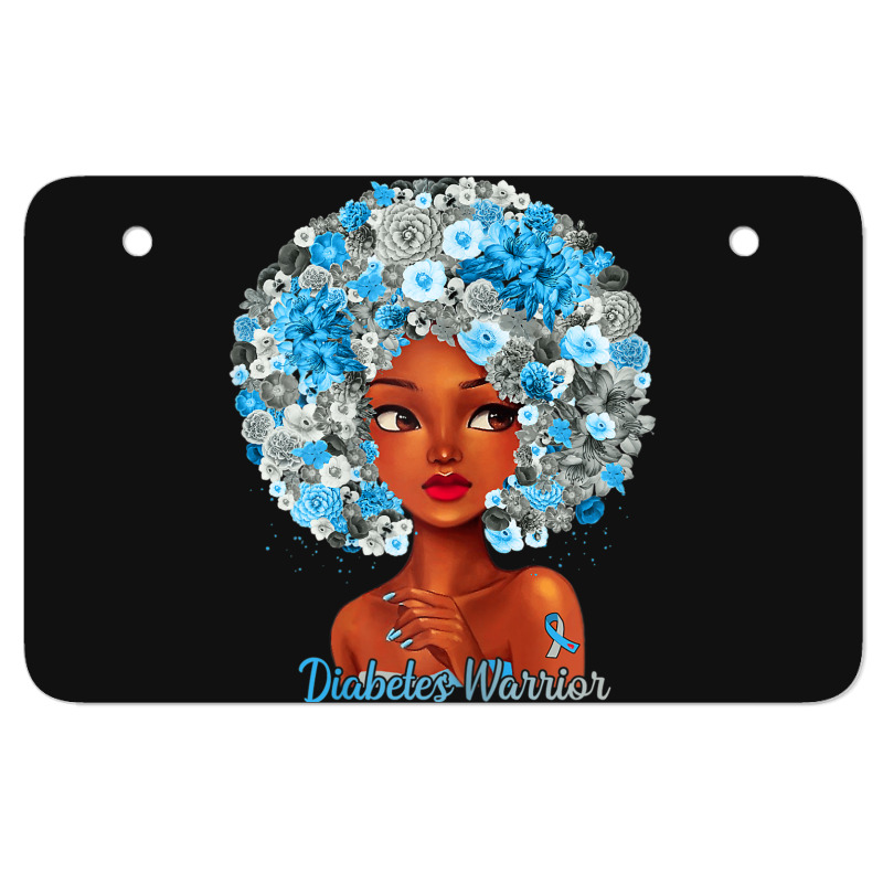 Womens Grey Blue Flowers Afro Hair Black Woman Diabetes Warrior Atv License Plate | Artistshot