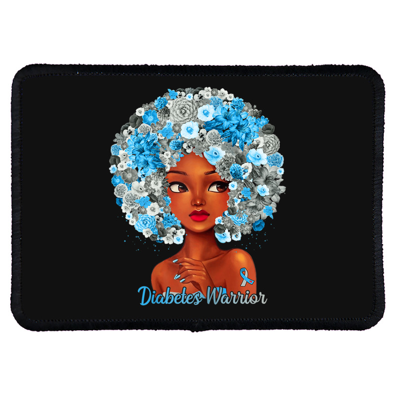 Womens Grey Blue Flowers Afro Hair Black Woman Diabetes Warrior Rectangle Patch | Artistshot