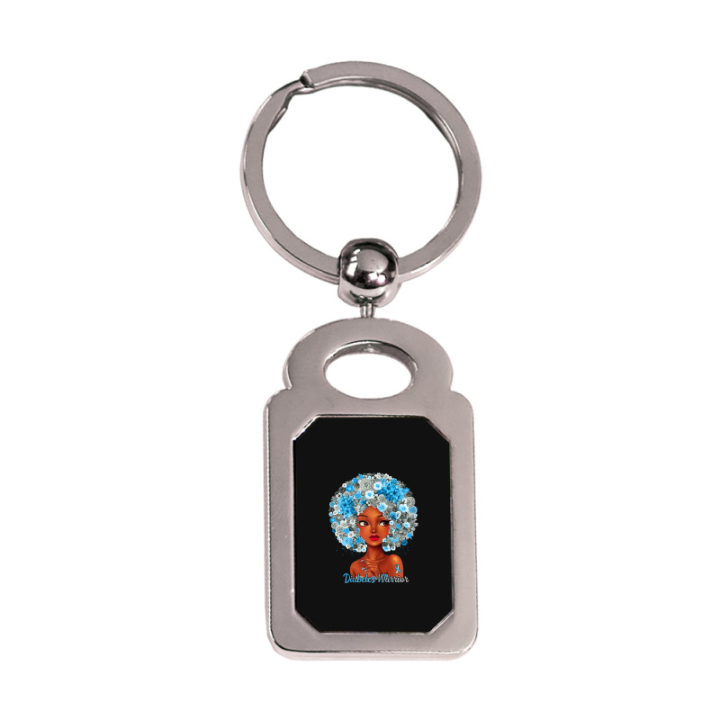 Womens Grey Blue Flowers Afro Hair Black Woman Diabetes Warrior Silver Rectangle Keychain | Artistshot