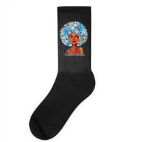 Womens Grey Blue Flowers Afro Hair Black Woman Diabetes Warrior Socks | Artistshot