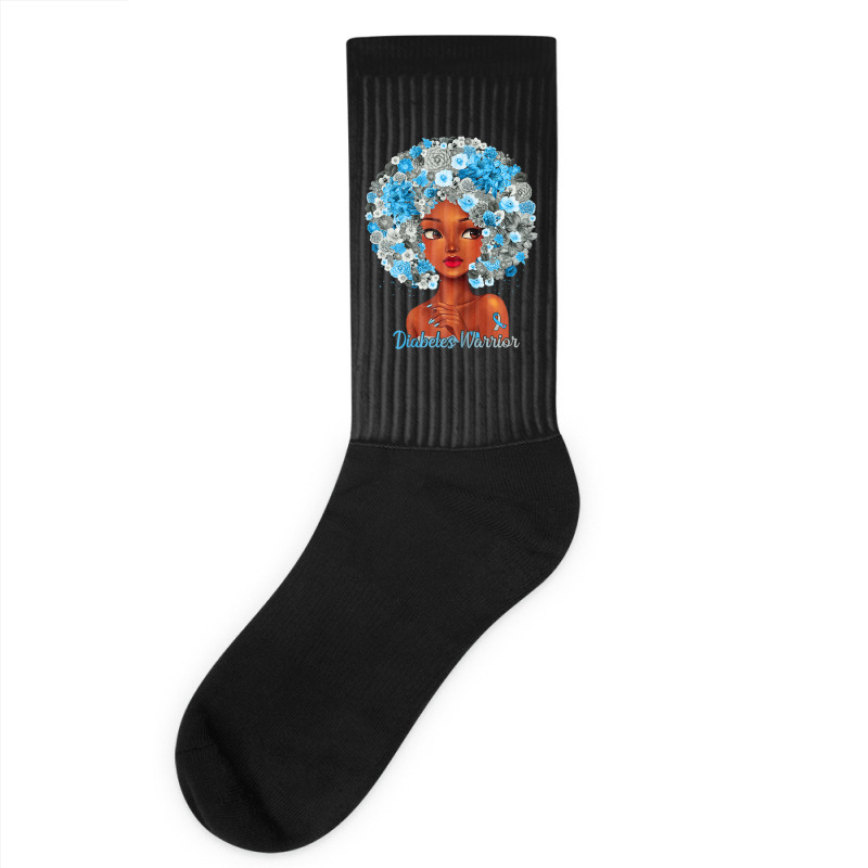 Womens Grey Blue Flowers Afro Hair Black Woman Diabetes Warrior Socks | Artistshot