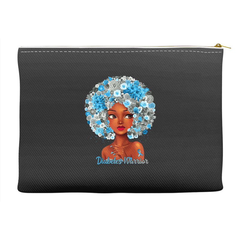 Womens Grey Blue Flowers Afro Hair Black Woman Diabetes Warrior Accessory Pouches | Artistshot