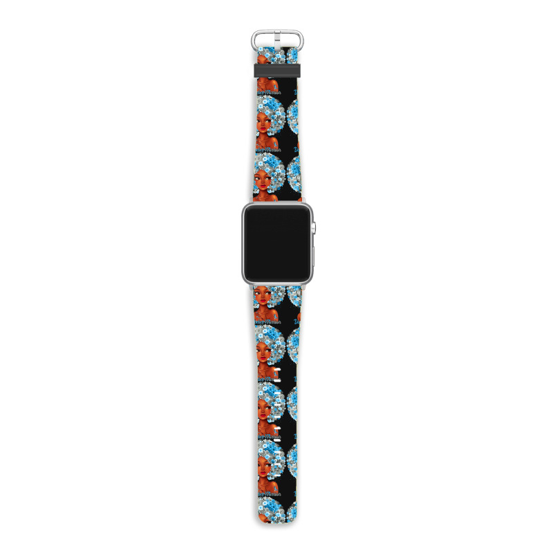 Womens Grey Blue Flowers Afro Hair Black Woman Diabetes Warrior Apple Watch Band | Artistshot