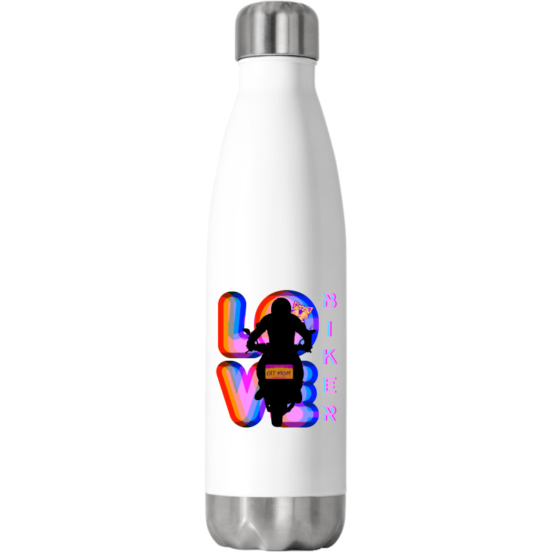 Biker And Best Rainbow Cat Mom Motorcycle Rider Stainless Steel Water Bottle | Artistshot