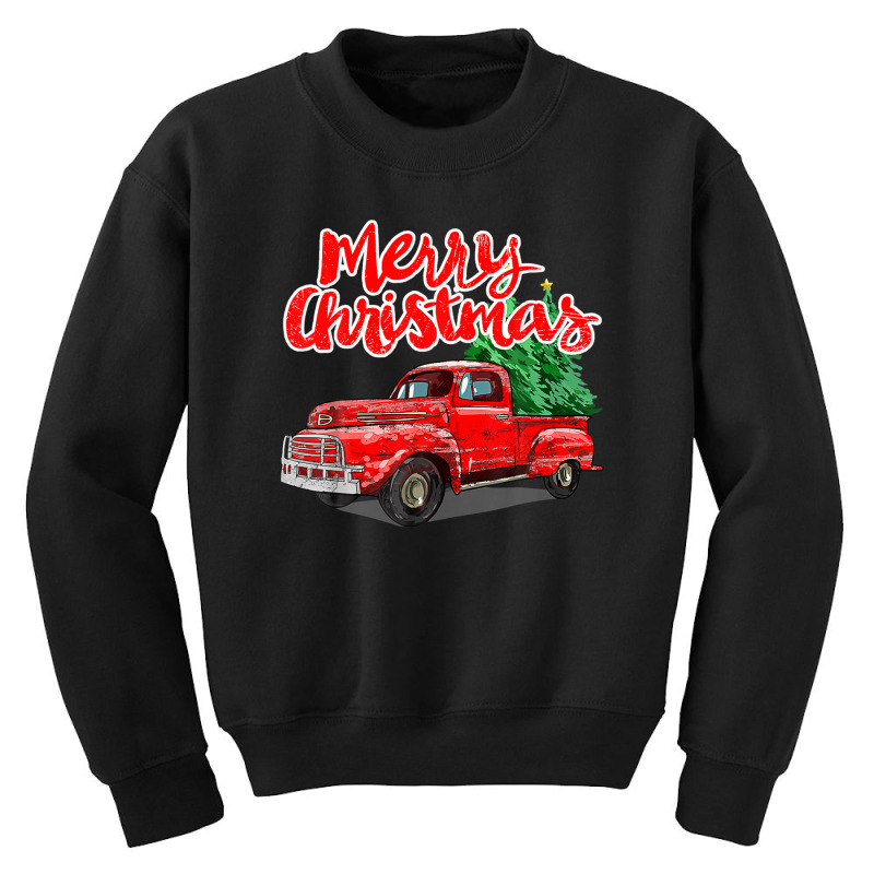 Funny Retro Merry Christmas Tree Red Wagon Truck Outfit Youth Sweatshirt by mpopitropaf | Artistshot