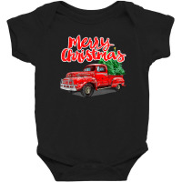 Funny Retro Merry Christmas Tree Red Wagon Truck Outfit Baby Bodysuit | Artistshot