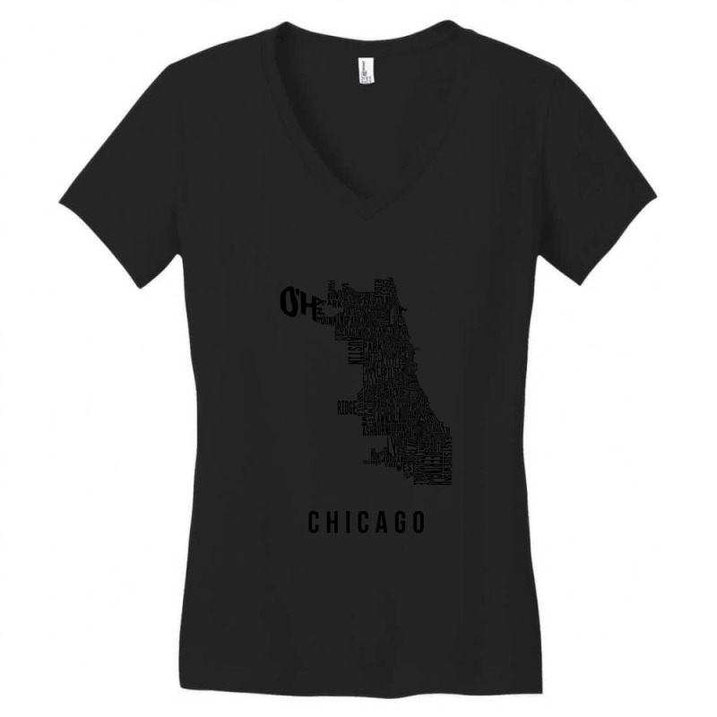 Neighborhoods Of Chicago Black Letters Love Women's V-Neck T-Shirt by CherylBrandy | Artistshot