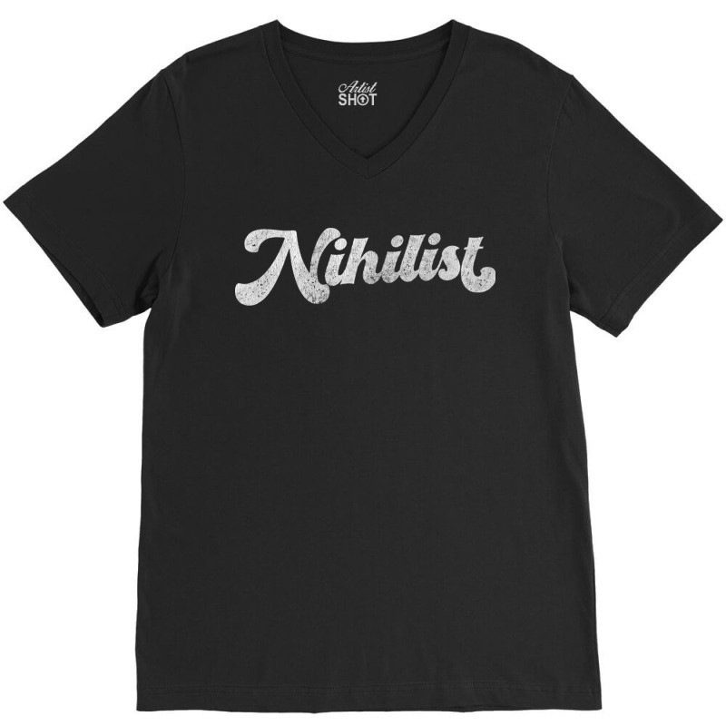 Nihilist Retro Faded Style Typography Design V-Neck Tee by CaridadAlstott | Artistshot