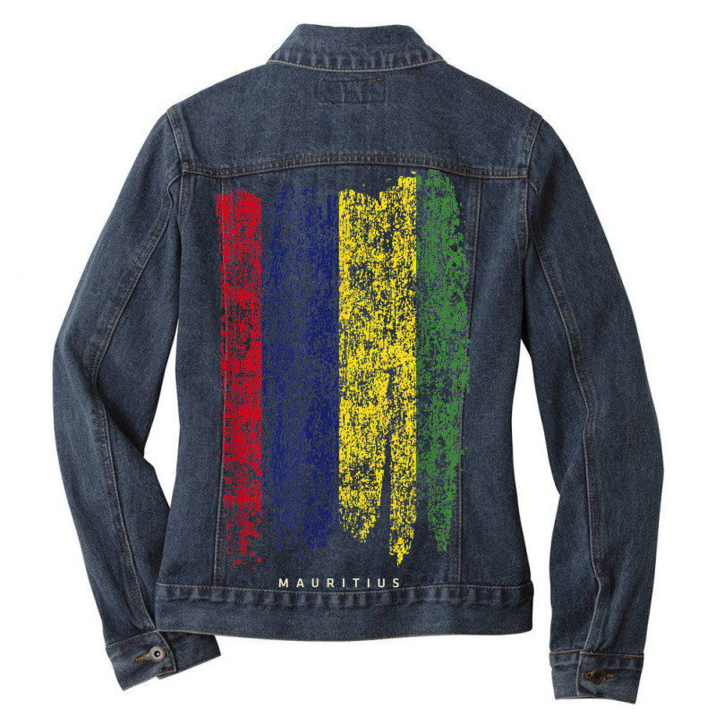 Vintage Mauritius Flag Retro Mauritian Flag Mauritian Ladies Denim Jacket by SARAHABEAU | Artistshot