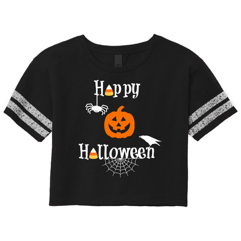 Happy Halloween  Candy Pumpkin Spider Crow Fun Tshirt Scorecard Crop Tee by ElizabethAtist | Artistshot