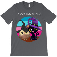 A Cat An And Owl T-shirt | Artistshot