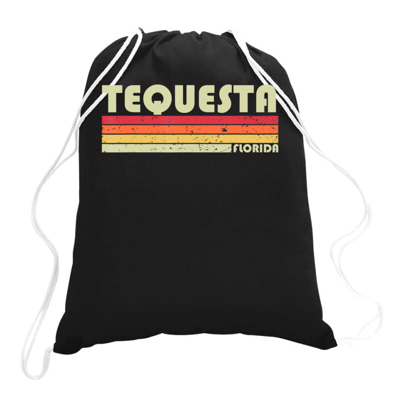 Tequesta Fl Florida City Home Roots Retro 70s 80s Drawstring Bags | Artistshot