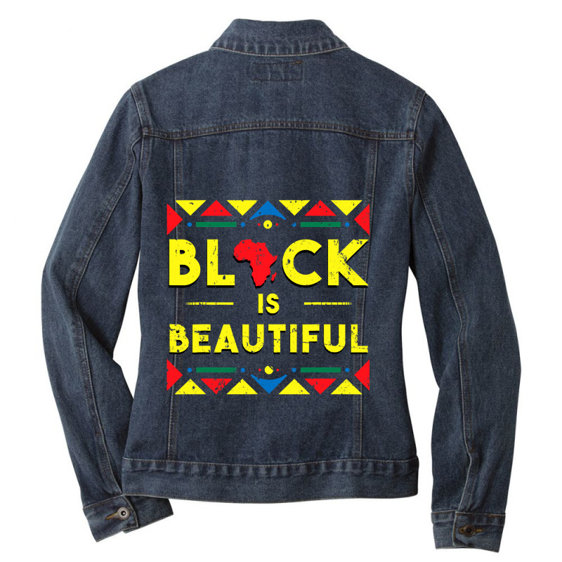 Black History  Black Is Beautiful African Colors Gift Ladies Denim Jacket by Rhonda | Artistshot