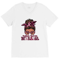 Black Women Messy Bun Multiple Myeloma Warrior Gifts V-neck Tee | Artistshot