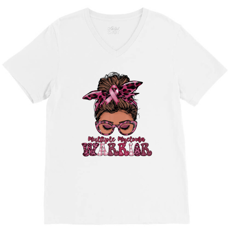 Black Women Messy Bun Multiple Myeloma Warrior Gifts V-neck Tee | Artistshot