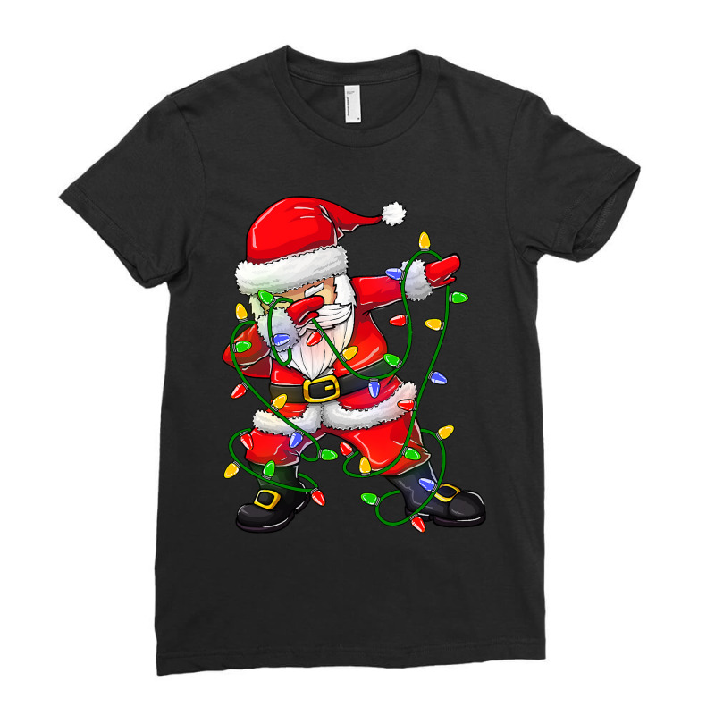 Dabbing Santa  For Boys Girls Christmas Tree Lights Ladies Fitted T-Shirt by Aliceartist | Artistshot