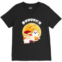 Boooks Ghost Reading Books Halloween Costume Funny Gift V-neck Tee | Artistshot