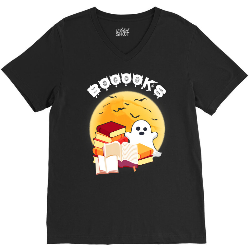 Boooks Ghost Reading Books Halloween Costume Funny Gift V-neck Tee | Artistshot