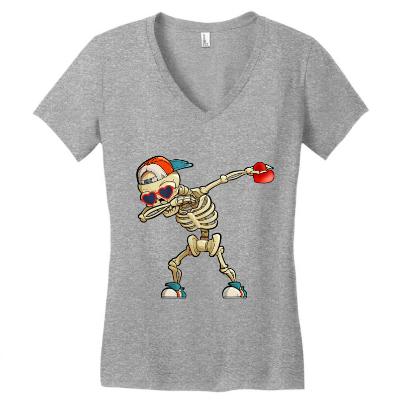 Dabbing Skeleton Valentine Day Love Heart Glasses Boys Mens Women's V-Neck T-Shirt by Aliceartist | Artistshot