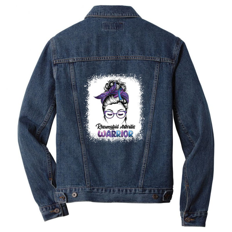 Womens Rheumatoid Arthritis Warrior Messy Bun Leopard Bleached Men Denim Jacket | Artistshot